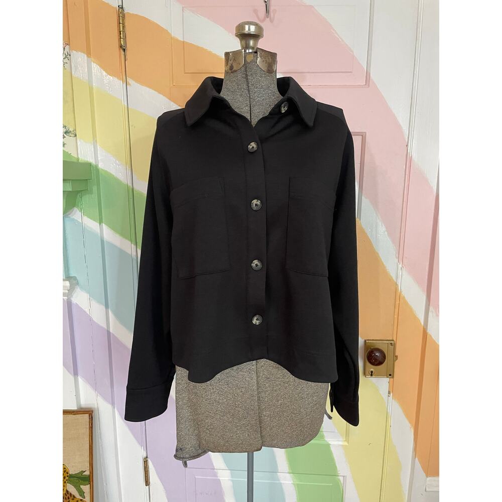 Athleta NWT Cropped Boyfriend Crew Chunk Shirt Jacket Black Large